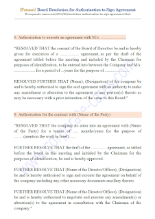 format of board resolution for authorisation to sign agreement